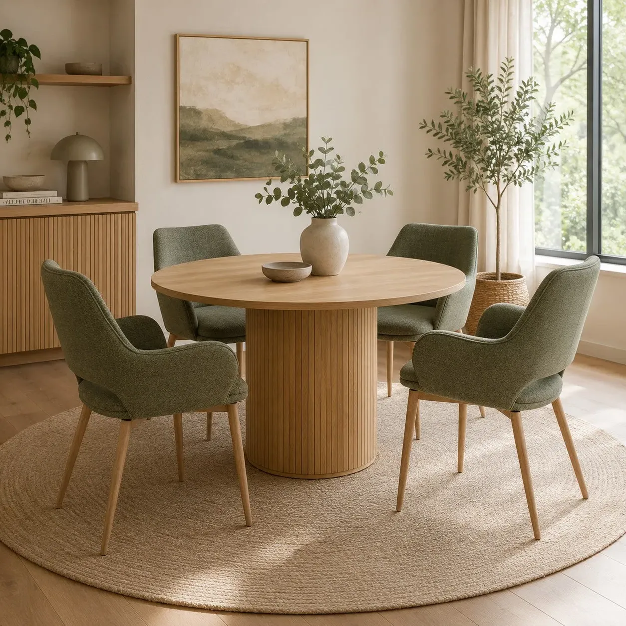Vermont Round Dining Table & 4 Chairs Set - Oak, Sage product