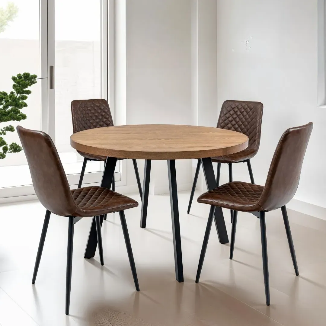 Verona Round 4-Seater Dining Set - Oak, PU product
