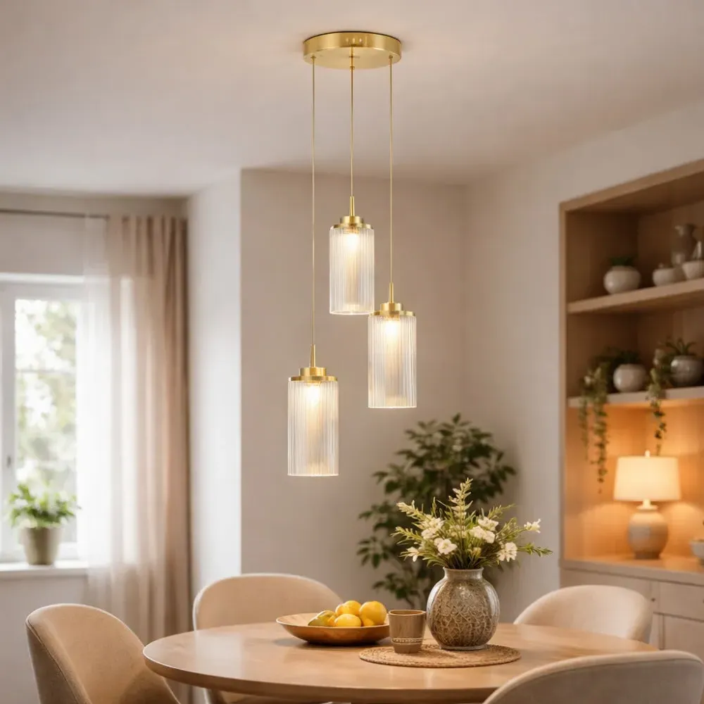 Vida 3-Light Cluster Pendant - Satin Brass, Glass product