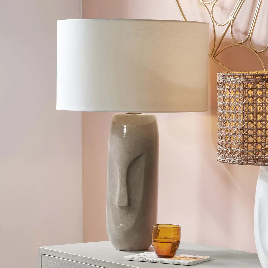Visage Tall Face Design Stoneware Table Lamp - Grey product