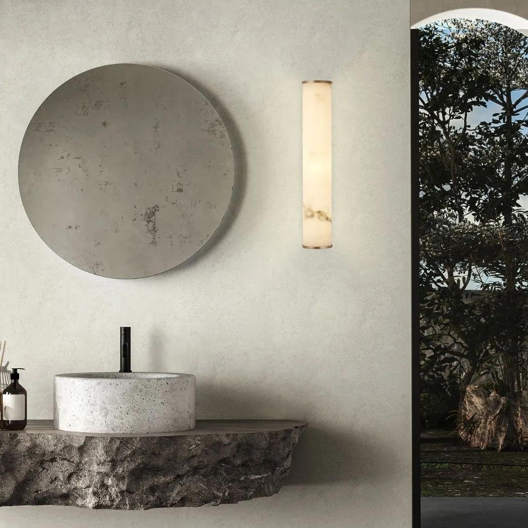 Wales Cylindrical LED Wall Light - Matte Gold, Marble product