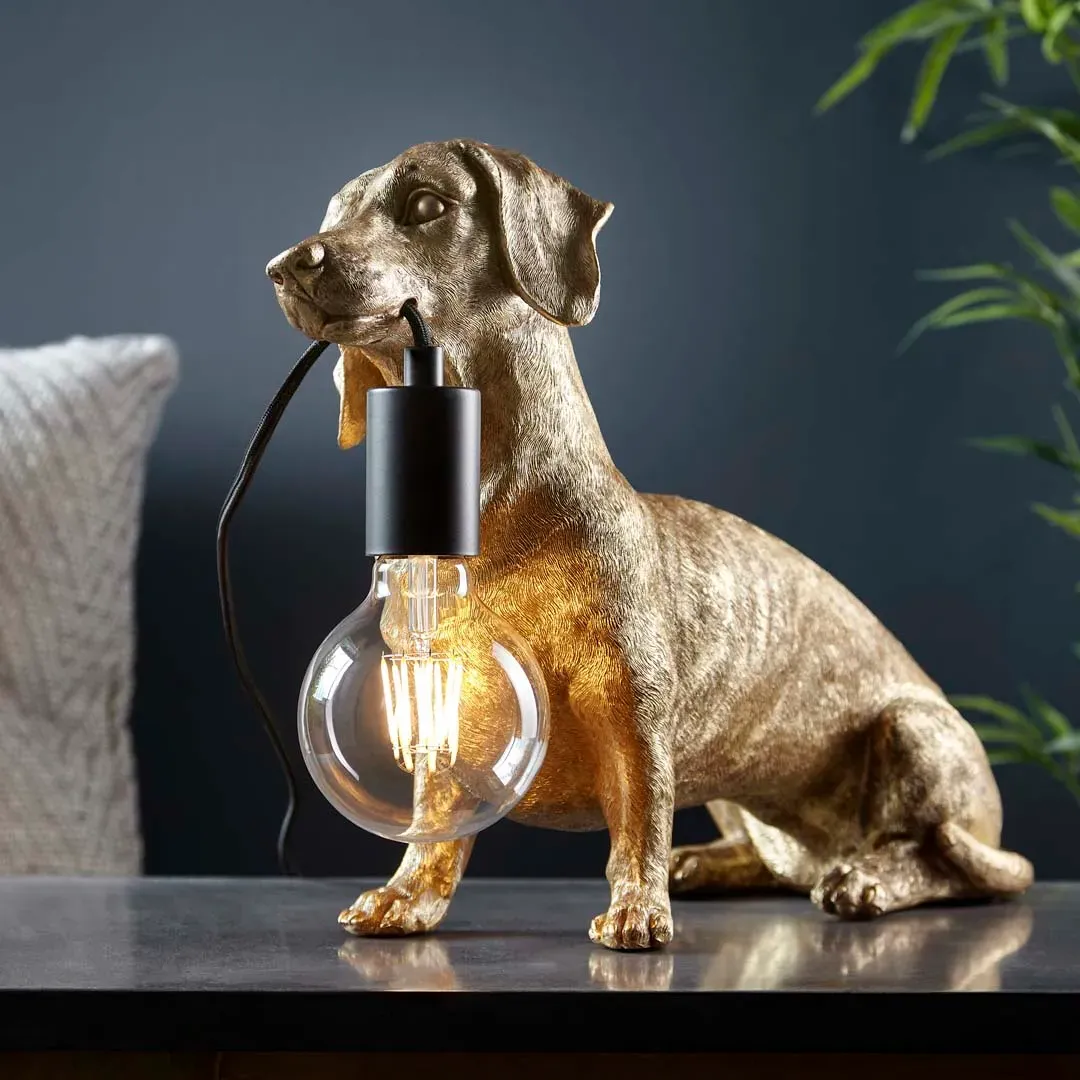 Wally Dog Dachshund Figurine Table Lamp - Gold, Resin product