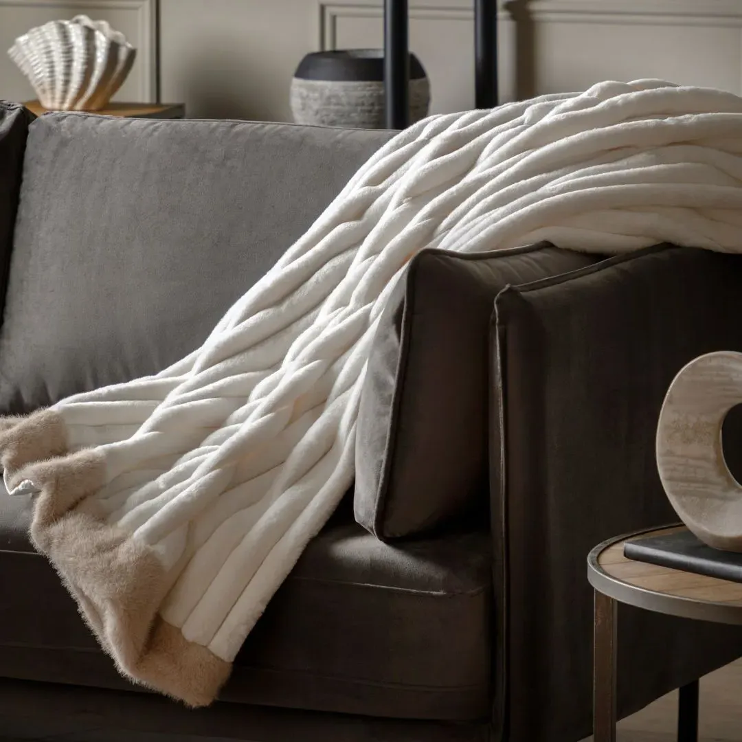 Whinfell Faux Fur Trimmed Throw - Cream product