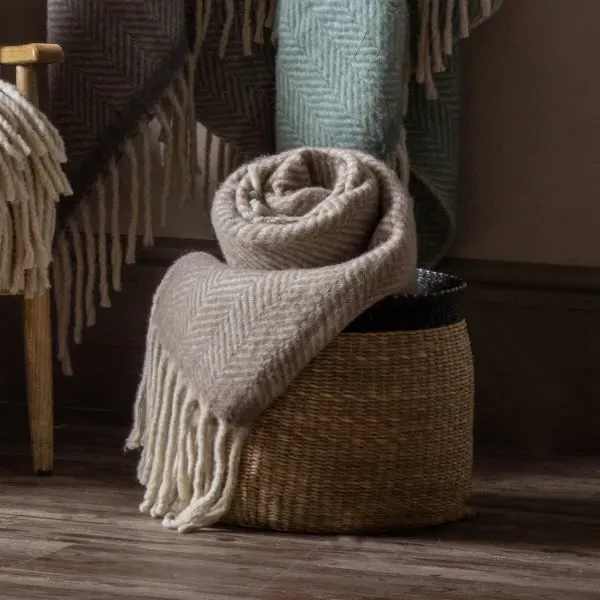 Wool Herringbone Throw - Taupe product
