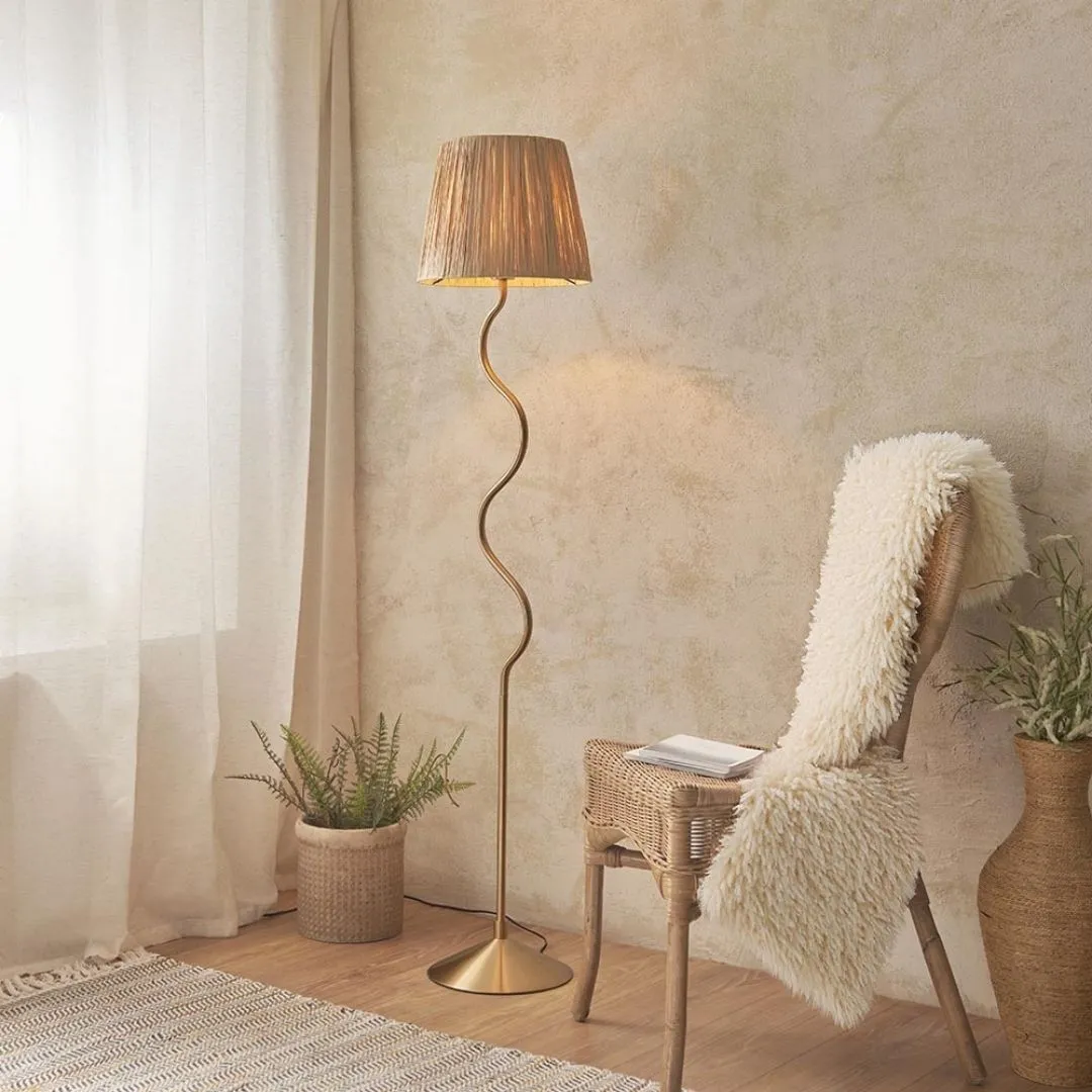 Wriggle Floor Lamp - Brass, Raffia product