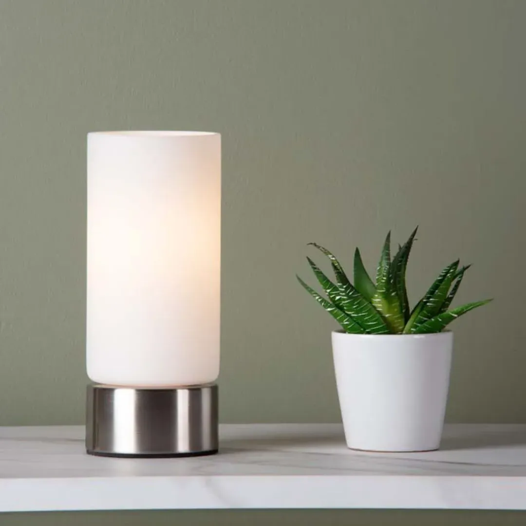 Wyoming Cylindrical Touch Table Lamp - Satin Chrome, Glass product