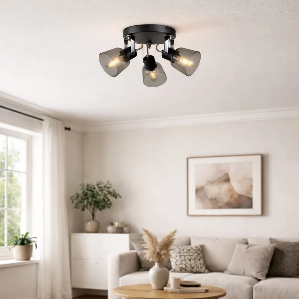 Zach 3-Light Ceiling Spotlight Plate with Glass Shade - Black product