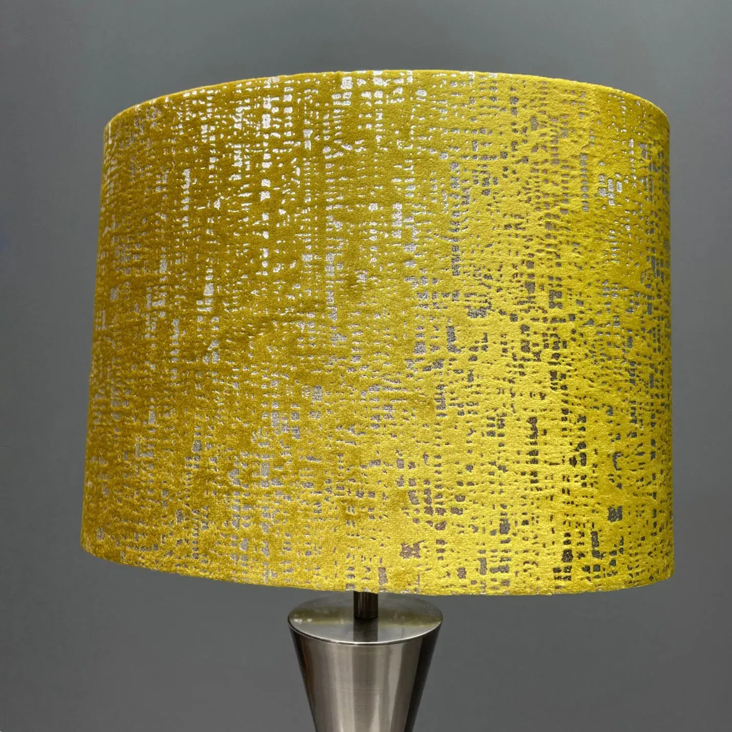Zinc Velvet Drum Lamp Shade - Mustard, Silver product