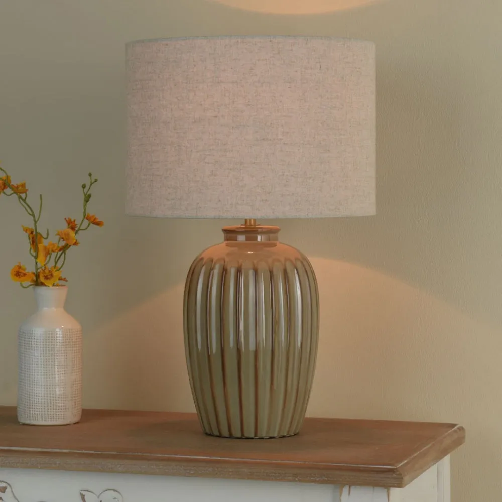 Zinnia Ribbed Table Lamp - Brown, Ceramic product