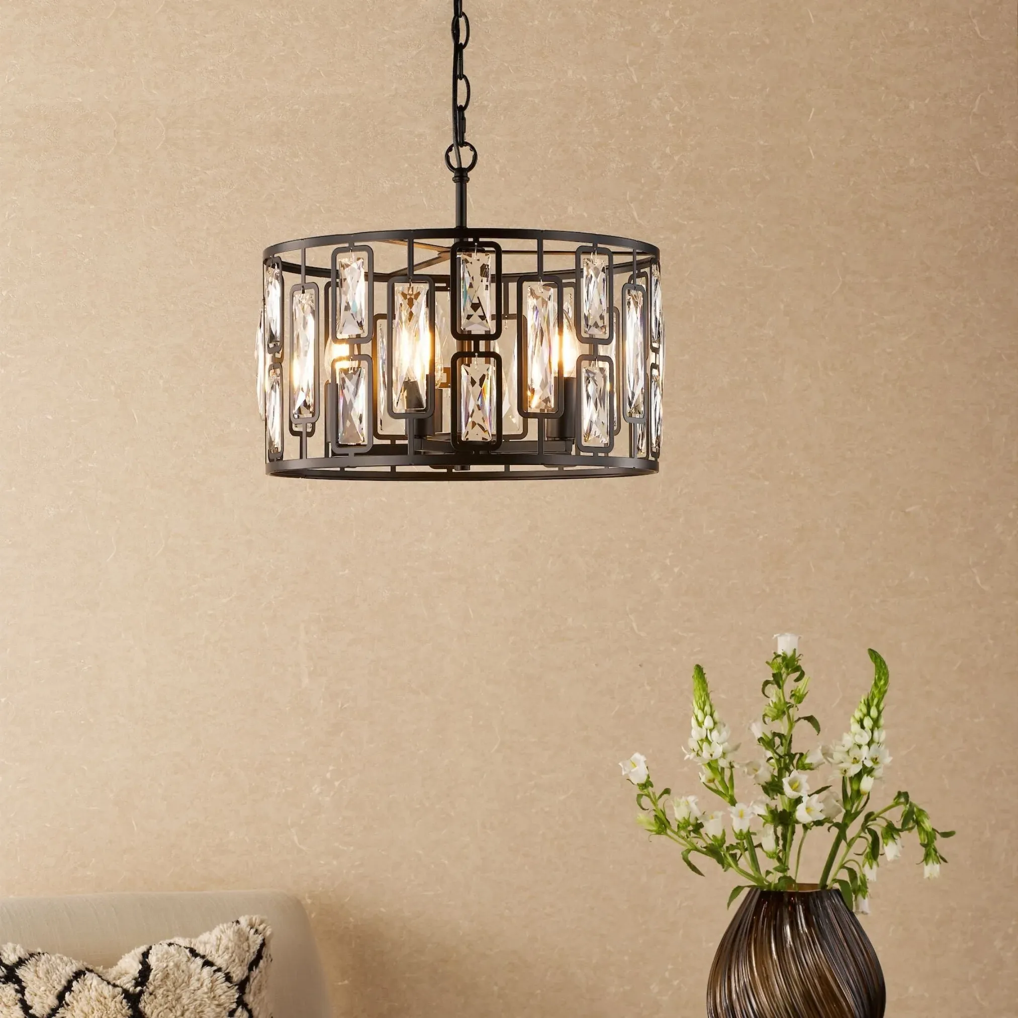 Zoelle 5-Light Drum Pendant Ceiling Light - Black, Crystal product