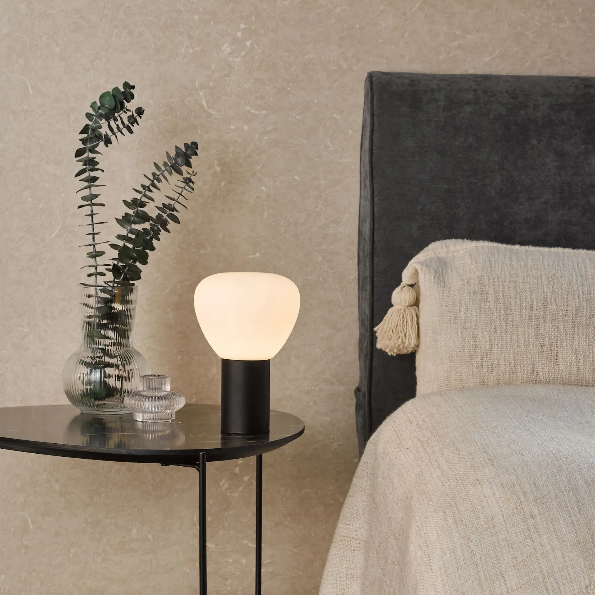 Zorah Mushroom Touch Table Lamp - Black, Opal Glass product