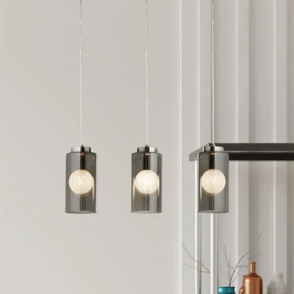 Zoya 3-Light Ceiling Bar Light - Chrome, Smoked Glass product