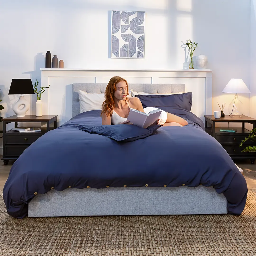 Panda Super King Bedding Set - Navy, Bamboo Linen product
