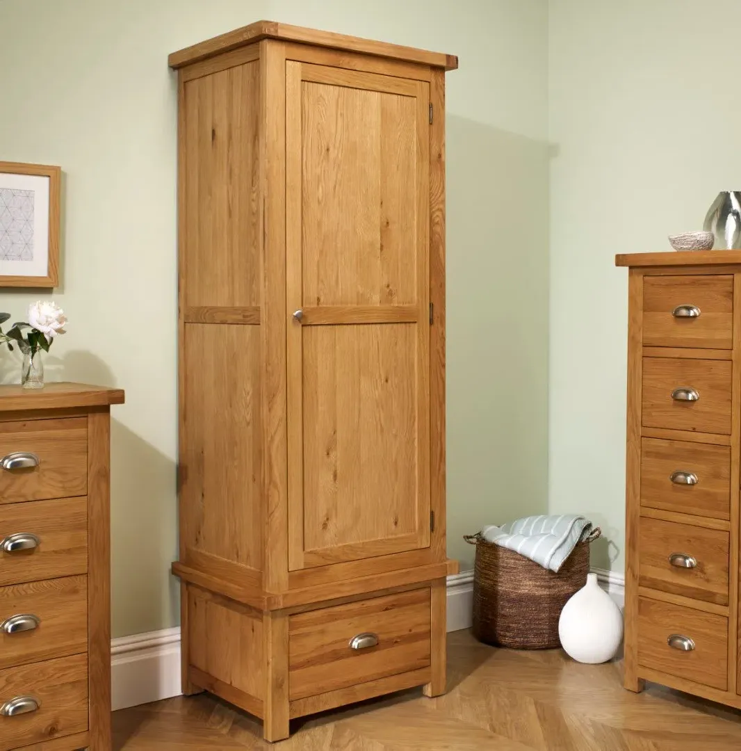 1-Door 1-Drawer Wardrobe with Rail - Oak, Solid Wood image