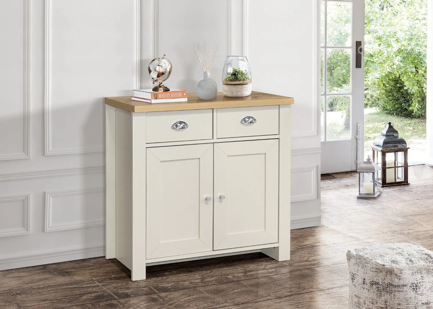 2 Door 2 Drawer Sideboard - Cream, Oak