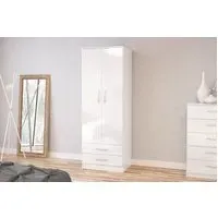 2-Door Combi Wardrobe with Drawers - White, MDF