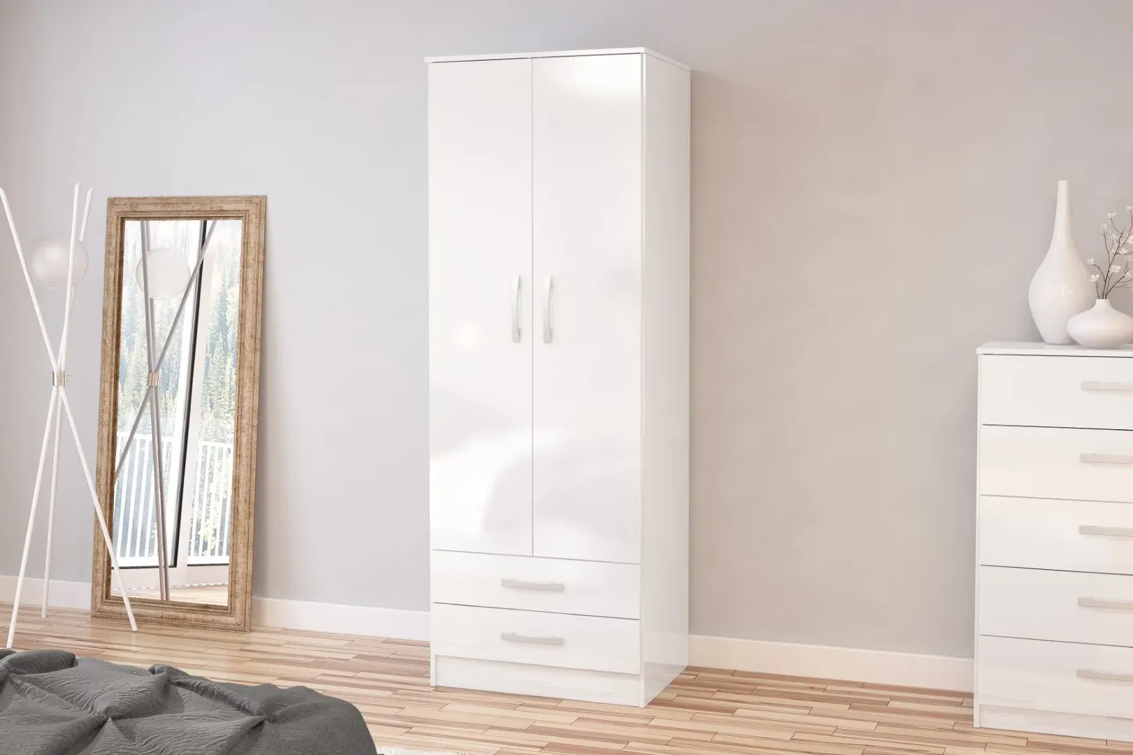 2-Door Combi Wardrobe with Drawers - White, MDF image