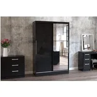 2-Door Sliding Wardrobe with Mirror - Black