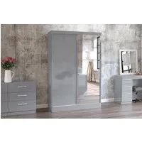2-Door Sliding Wardrobe with Mirror - Grey