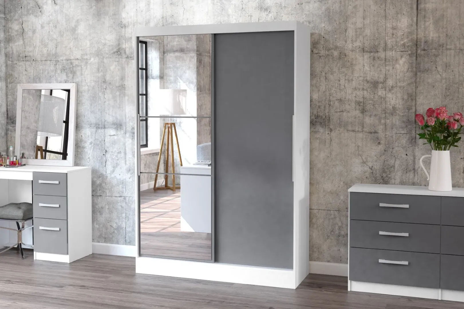 2-Door Sliding Wardrobe with Mirror - White