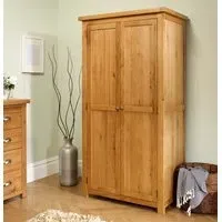 2-Door Wardrobe with Hanging Rail - Oak, Solid Wood