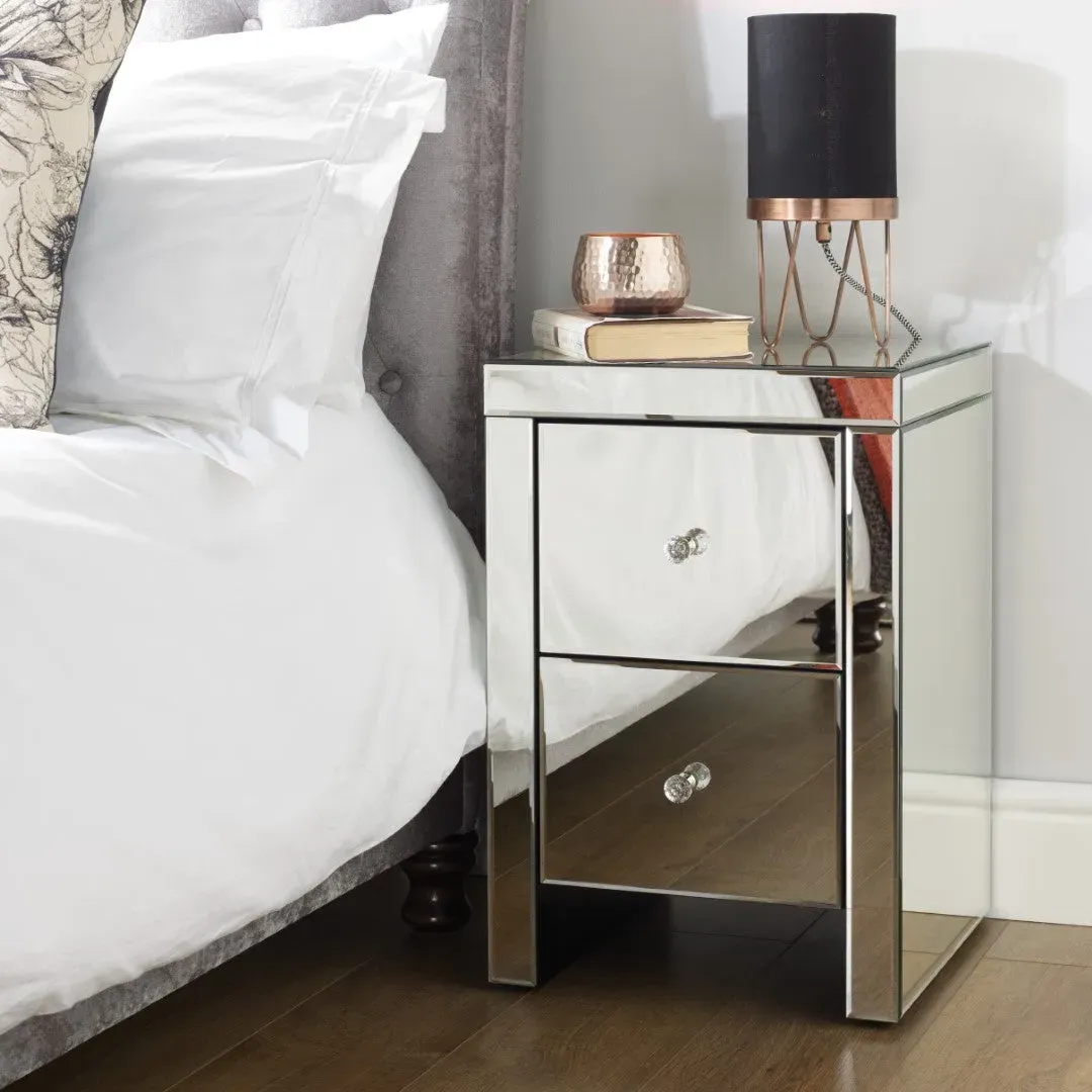 2-Drawer Bedside Table - Mirrored Glass image