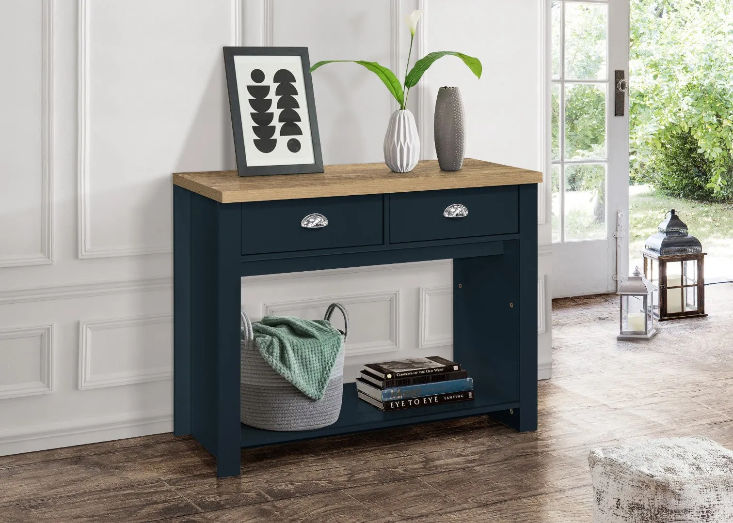 2-Drawer Console Table - Navy Blue, Oak