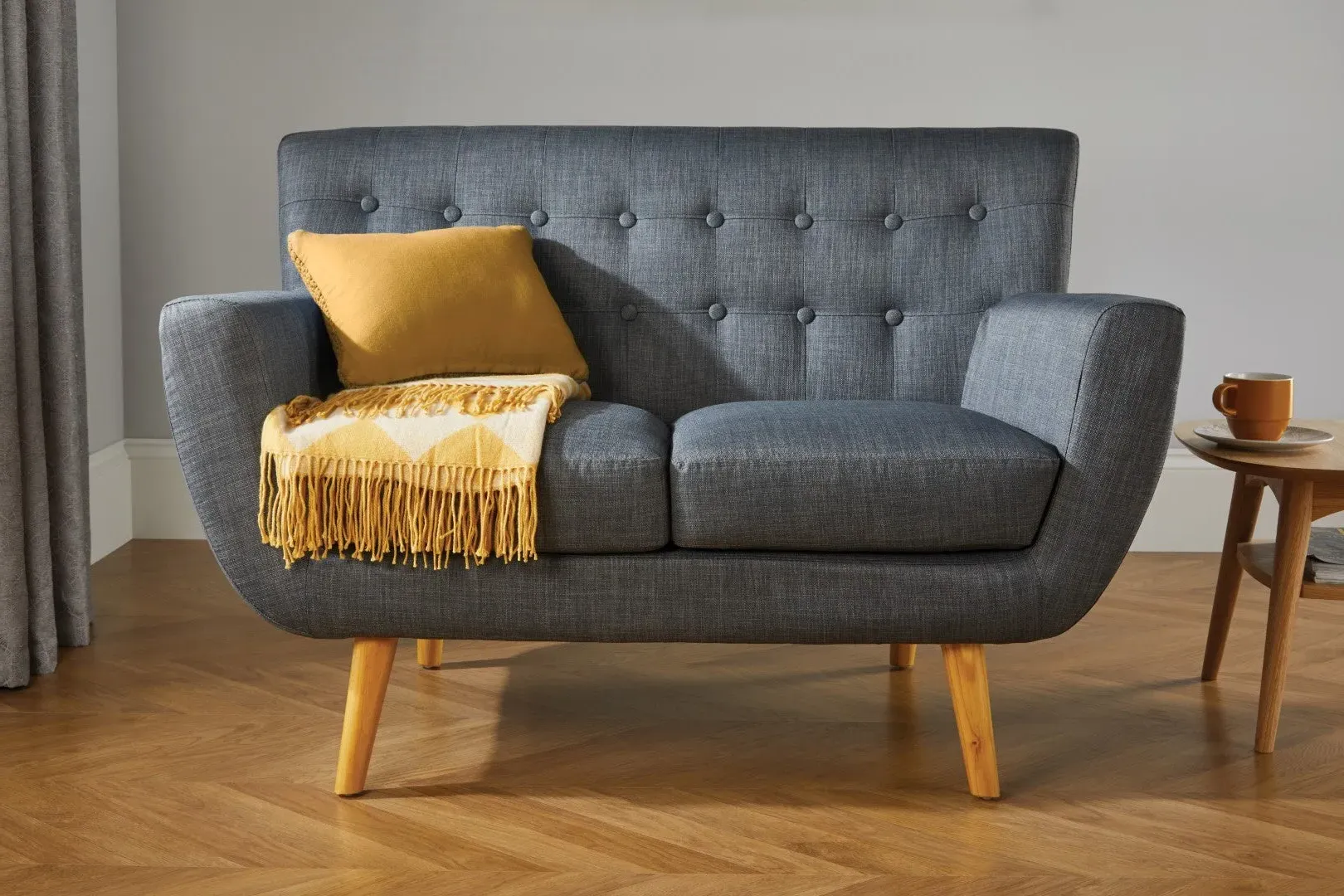 2-Seater Sofa Retro Style - Grey, Fabric