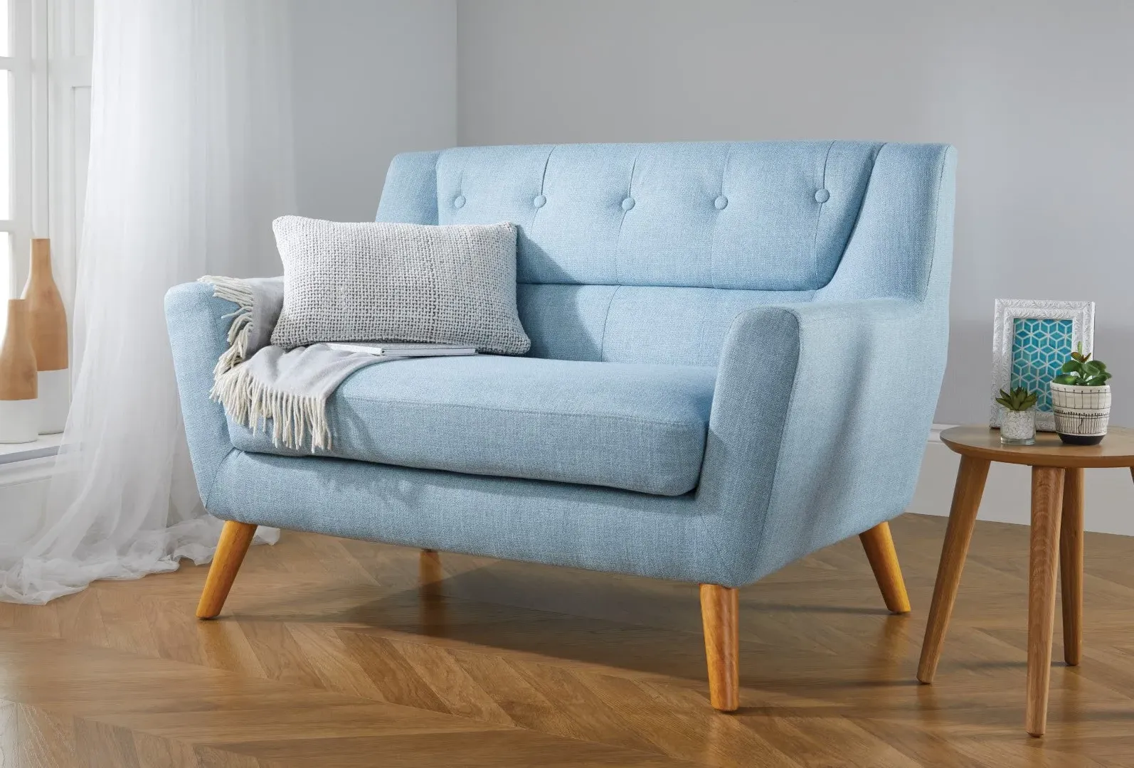2-Seater Sofa with Button Back - Blue, Fabric