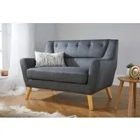 2-Seater Sofa with Button Back - Grey, Fabric