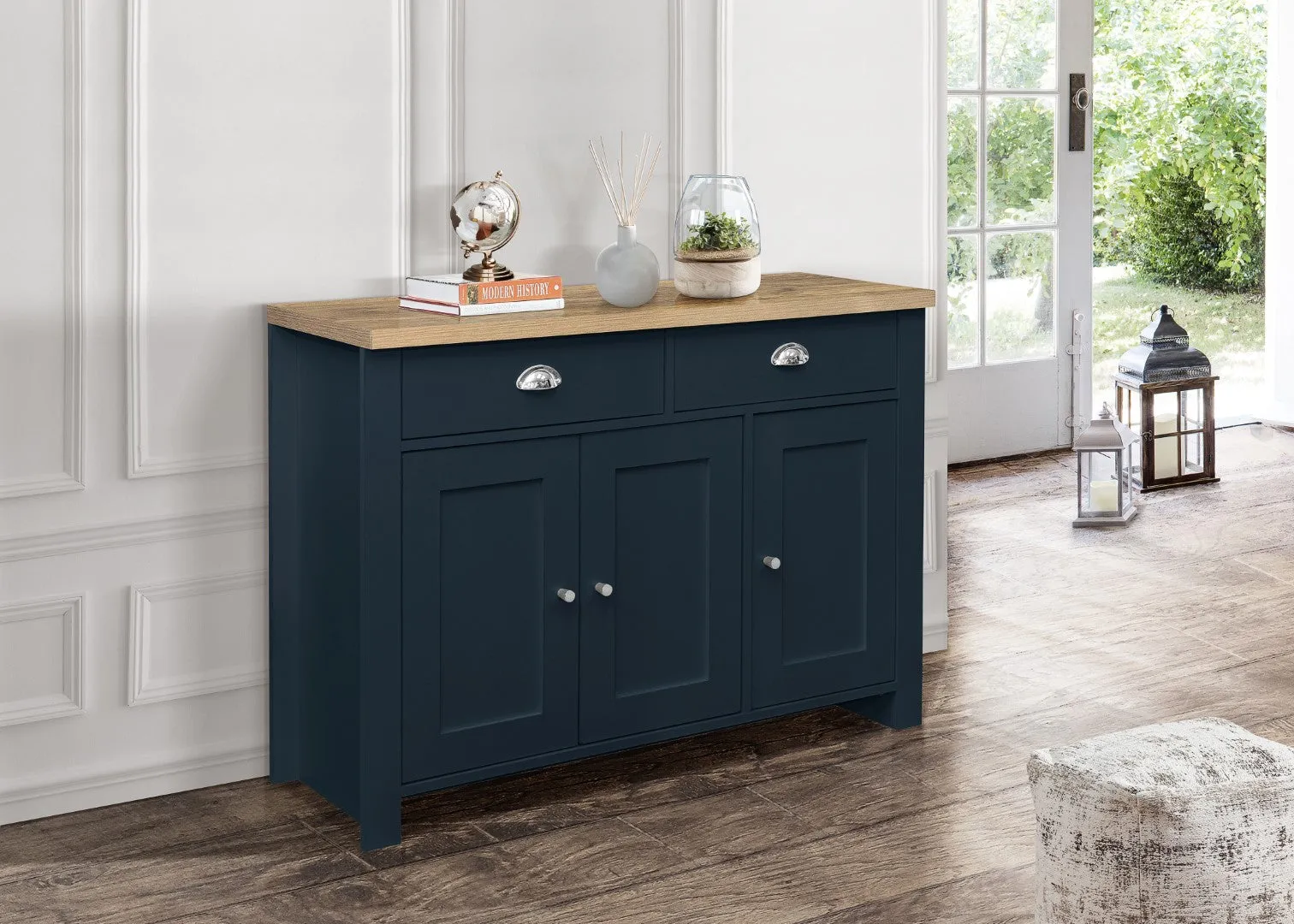 3-Door 2-Drawer Sideboard - Navy Blue, Oak