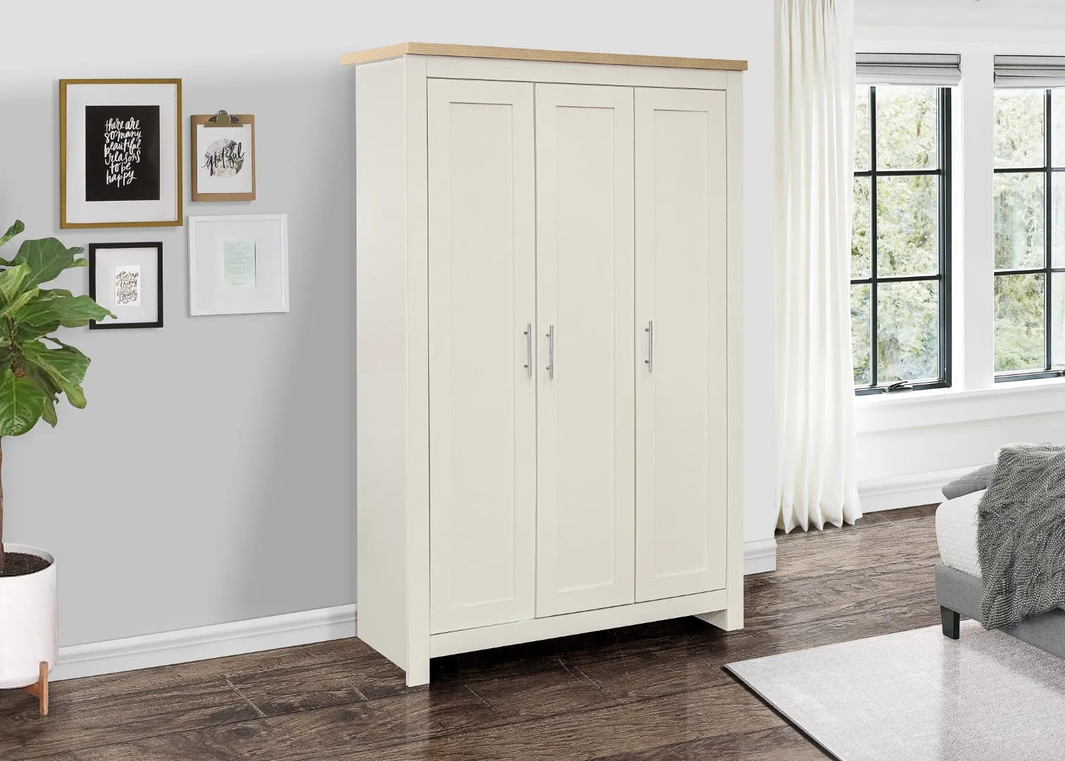 3 Door Wardrobe - Cream, Oak