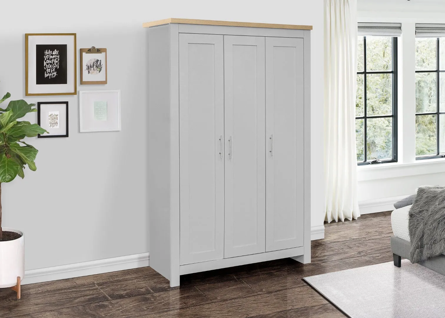 3 Door Wardrobe - Grey, Oak