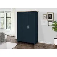 3-Door Wardrobe - Navy Blue, Oak