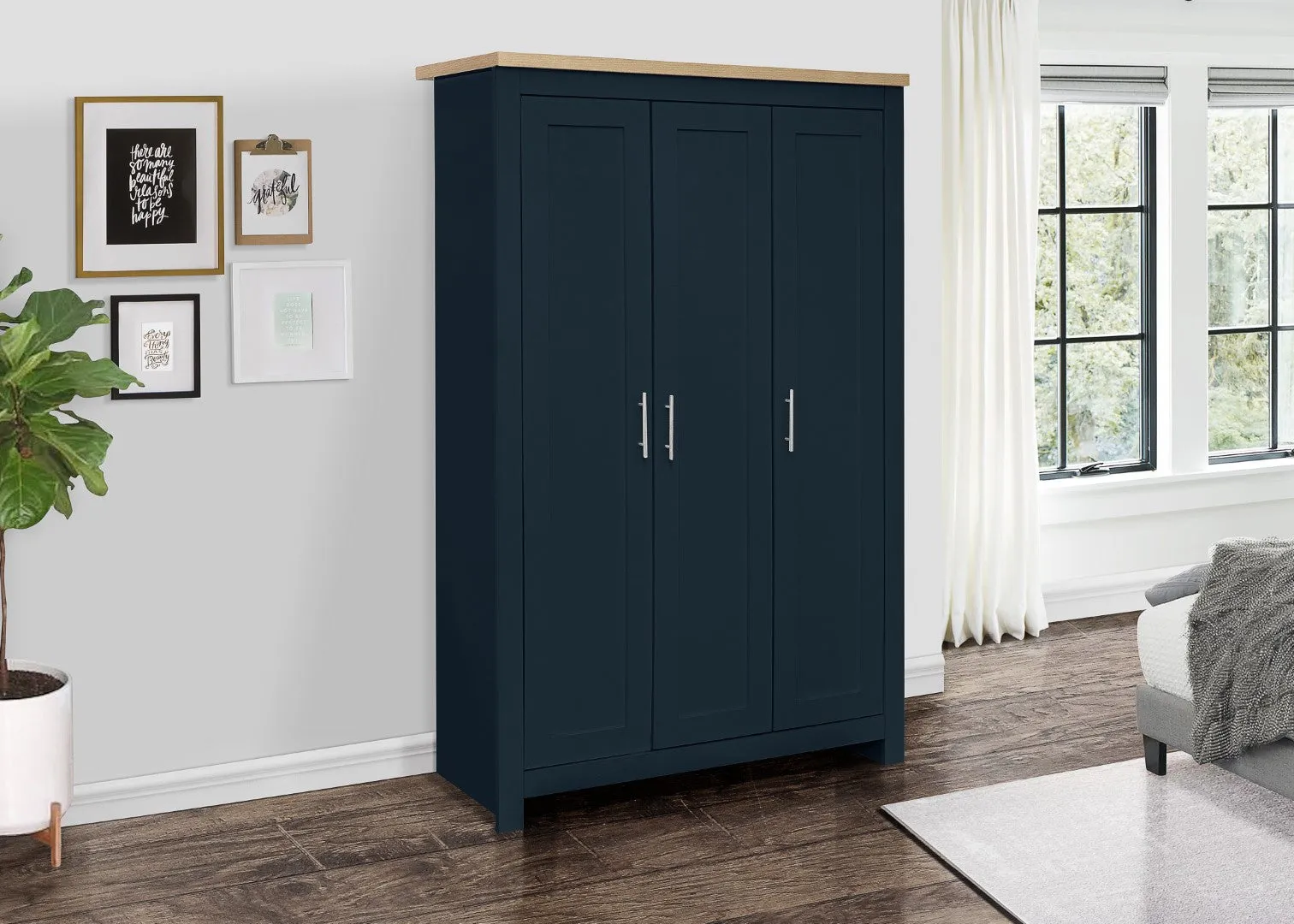 3-Door Wardrobe - Navy Blue, Oak