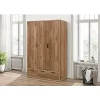 3-Door Wardrobe with Drawers - Oak, Particle Board