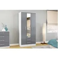 3-Door Wardrobe with Mirror - White & Grey, MDF