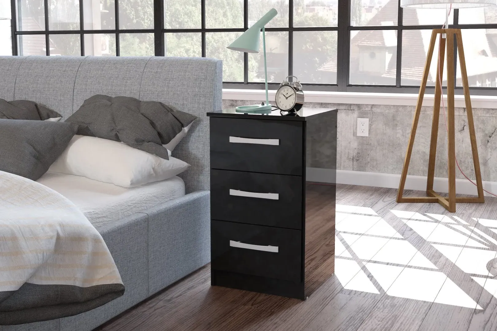 3-Drawer Bedside Table with Storage - Black image