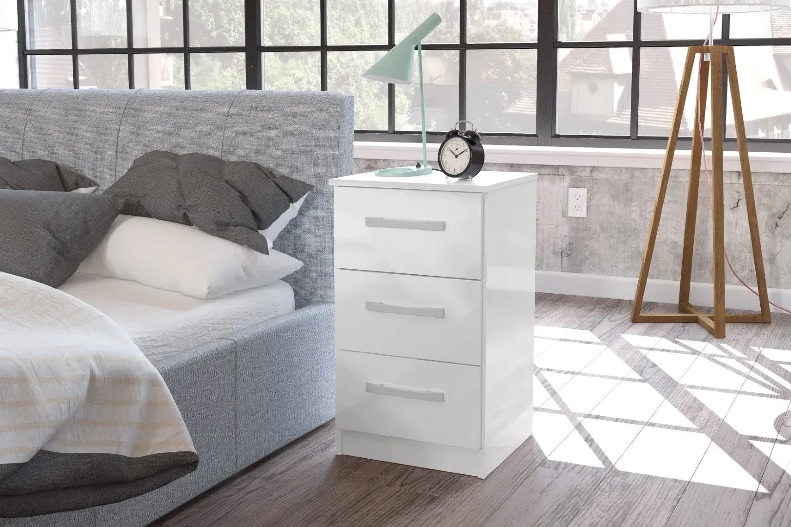 3-Drawer Bedside Table with Storage - White