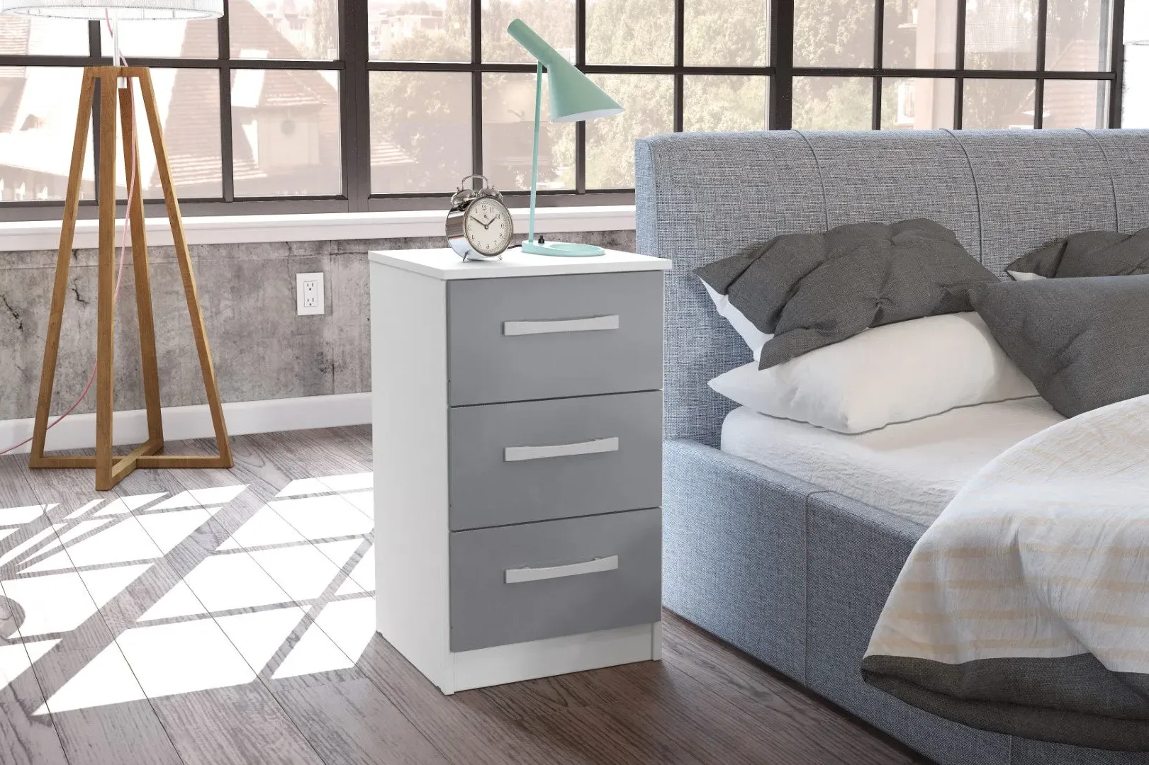 3-Drawer Bedside Table with Storage - White