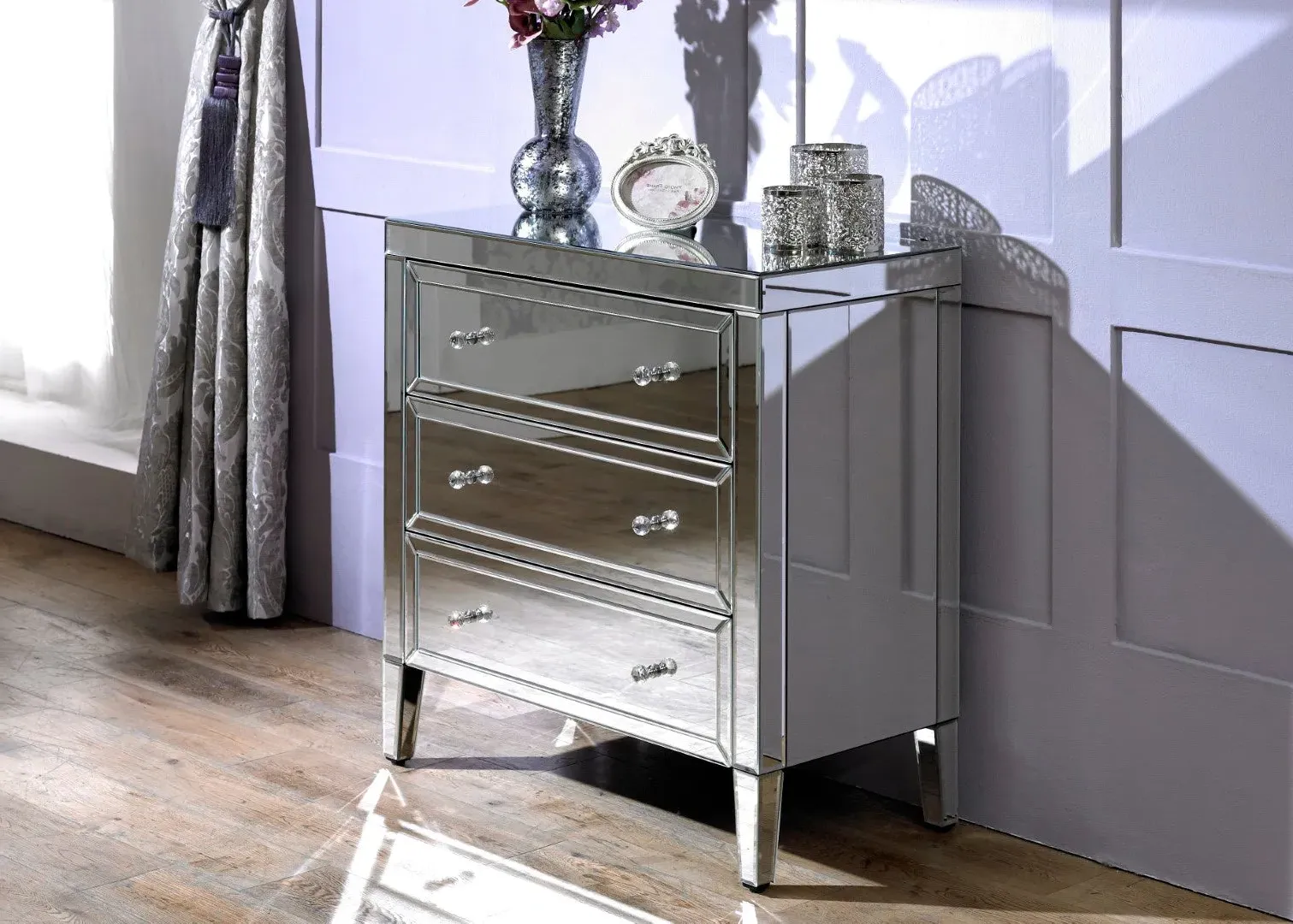 3-Drawer Chest with Crystal Handles - Mirror image