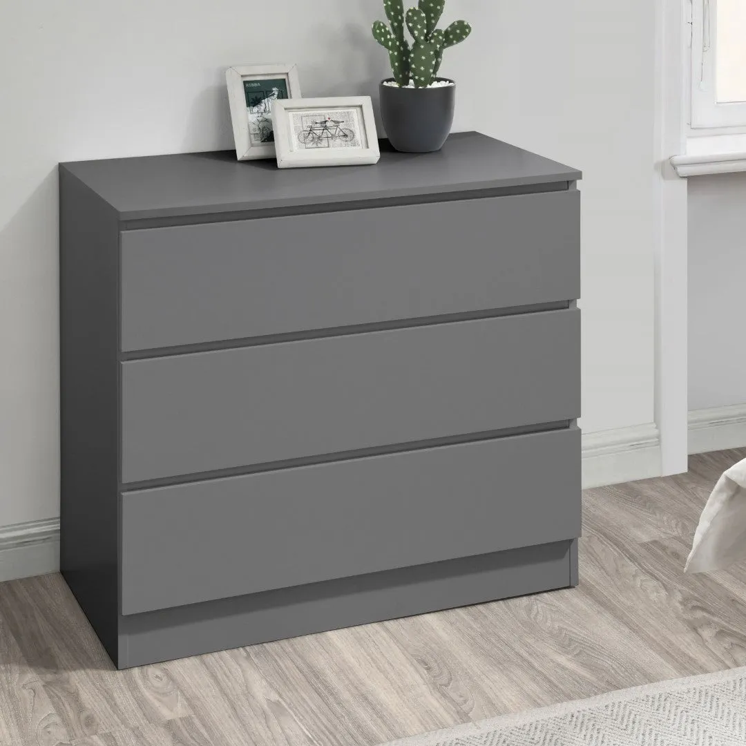 3-Drawer Chest with Grooved Handles - Grey image