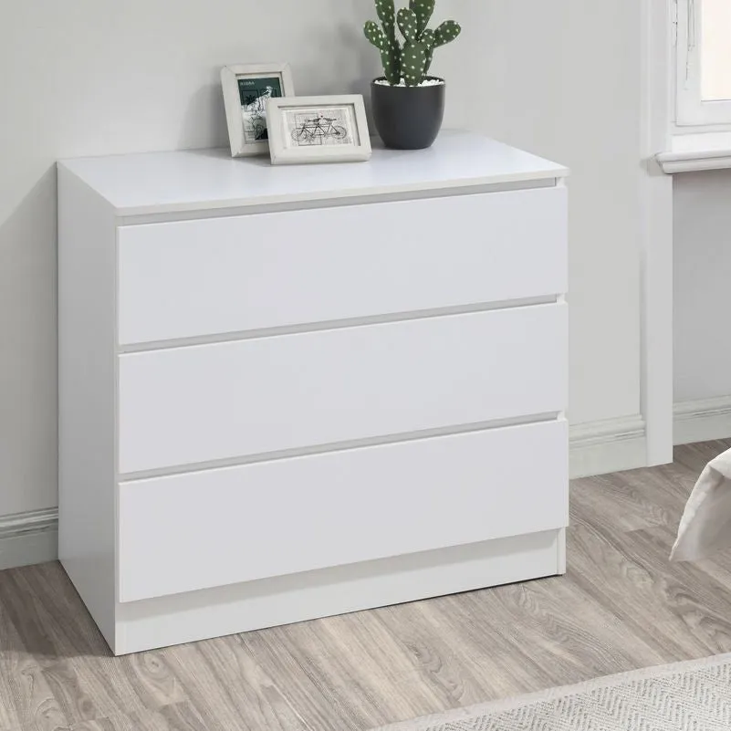 3-Drawer Chest with Grooved Handles - White