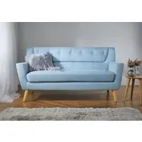 3-Seater Sofa with Button Back - Blue, Fabric