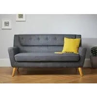 3-Seater Sofa with Button Back - Grey, Fabric