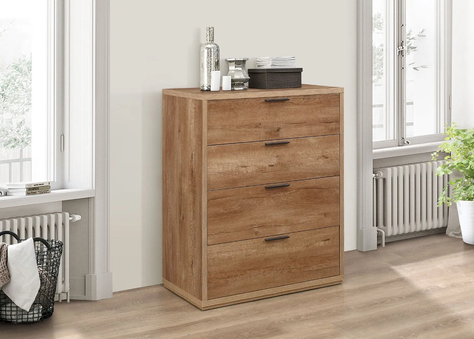 4 Drawer Chest with Black Handles - Oak image