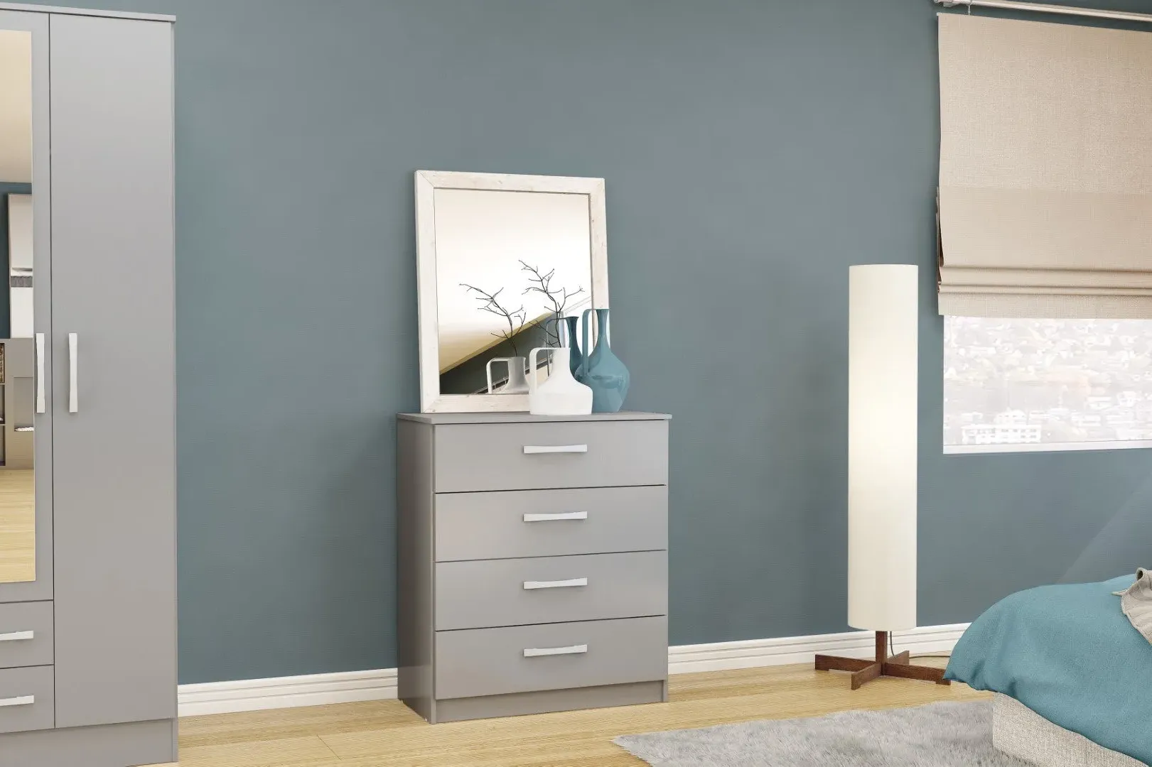 4-Drawer Chest with Silver Handles - Grey image