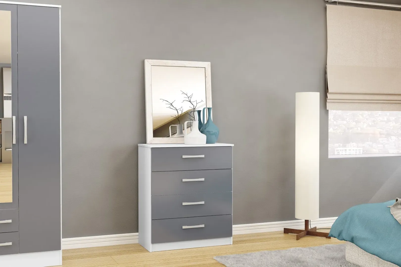 4-Drawer Chest with Silver Handles - White & Grey image