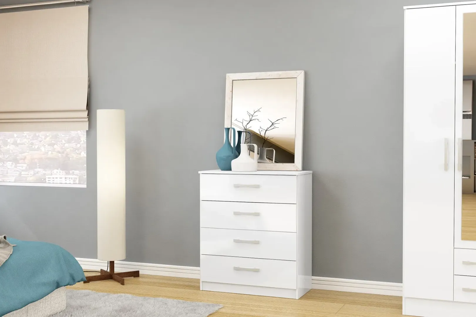 4-Drawer Chest with Silver Handles - White