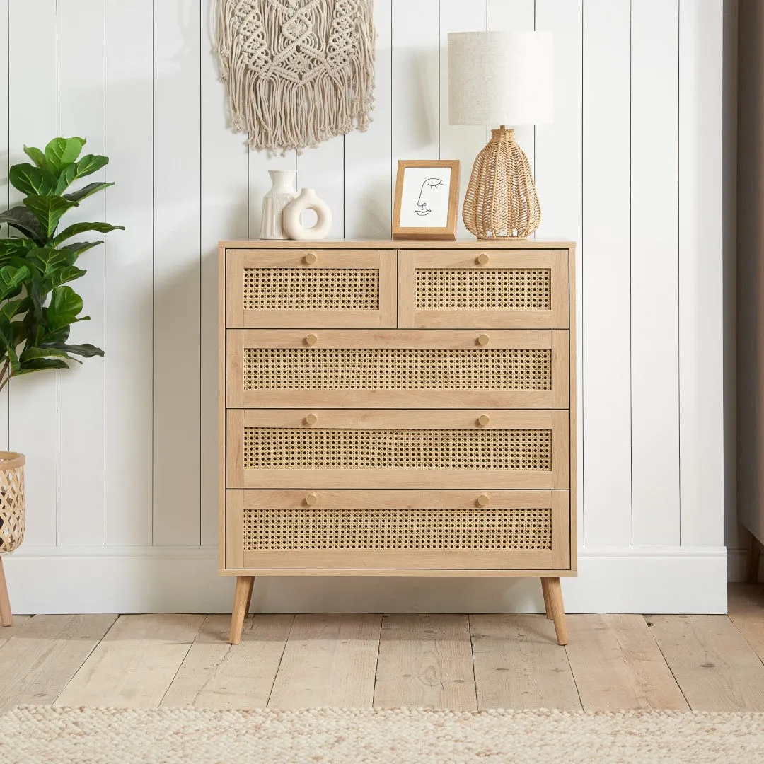 5-Drawer Chest - Oak, Rattan image
